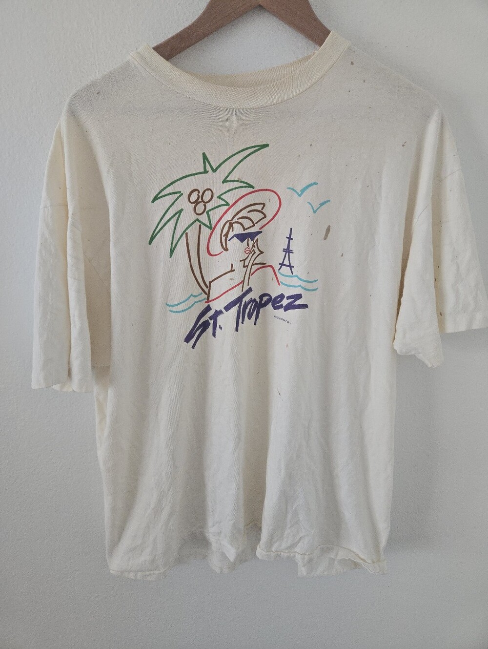 Vintage St Tropez Saint Souvenir T Shirt Mens XL Hanes Beefy Palm TreeNaturally